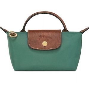 Longchamp Le Pliage Cosmetic Pouch Mini Bag in Sage + Crossbody Strap